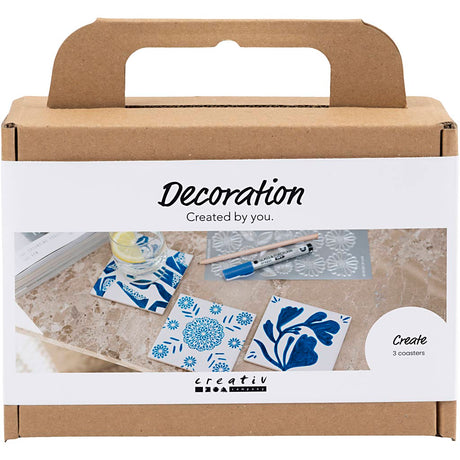 Creativ company mini hobby set décoration, sous-verres en porcelaine, bleu, 1 boîte