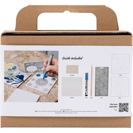 Creativ company mini hobby set décoration, sous-verres en porcelaine, bleu, 1 boîte