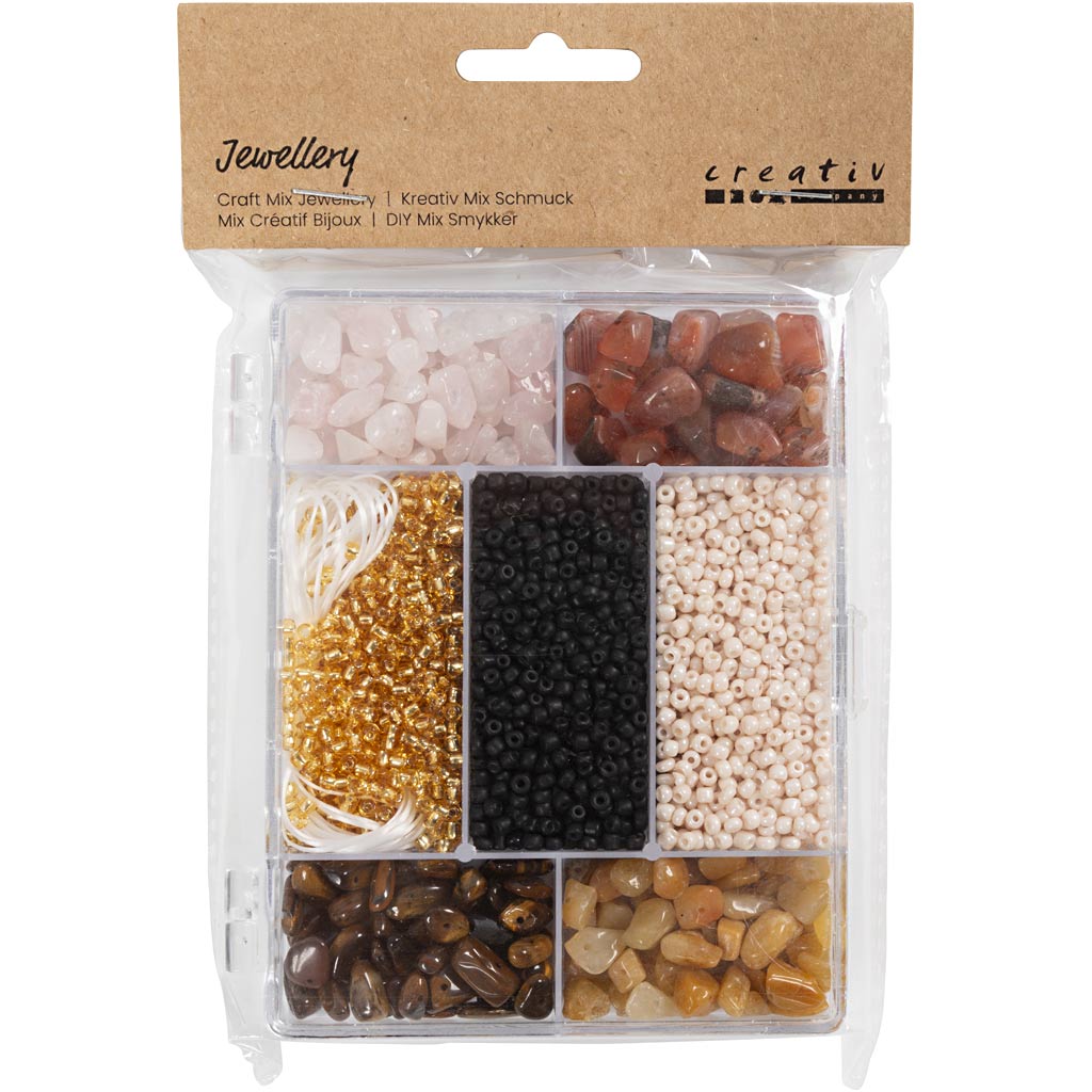 Creativ company Boîte créative à bijoux, cristaux, taille 2,6-10 mm, taille du trou 0,8-1,2 mm, env. 2520 pièces, différentes couleurs, 1 boîte