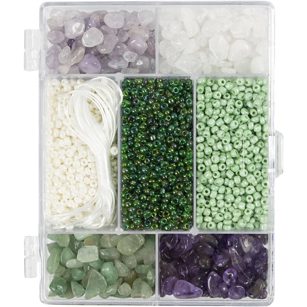 Creativ company Boîte créative à bijoux, cristaux, taille 2,6-10 mm, taille du trou 0,8-1,2 mm, env. 2460 pièces, différentes couleurs, 1 boîte