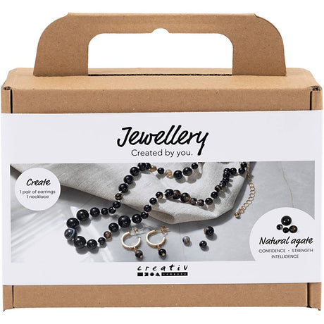 Creativ company mini hobby set bijoux, collier et boucles d'oreilles, noir, blanc, 1 boîte