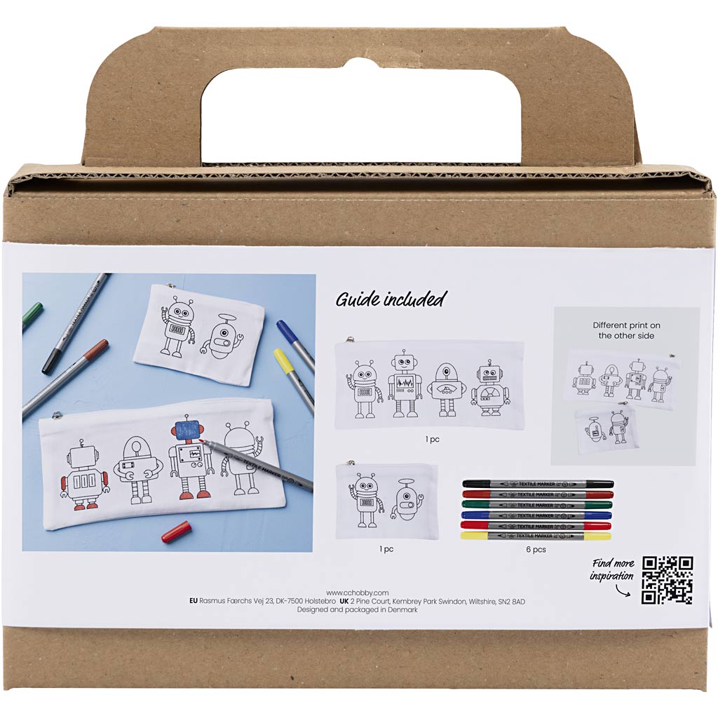 Creativ company mini hobby set décoration textile, robot, couleurs primaires, 1 boîte