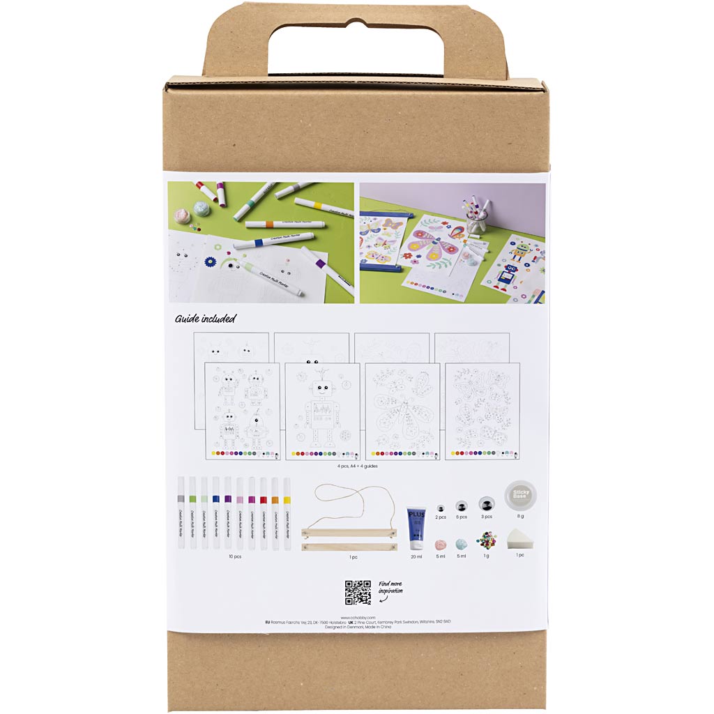Creativ company hobby set couleurs, papillon et robot, couleurs gaies, 1 boîte