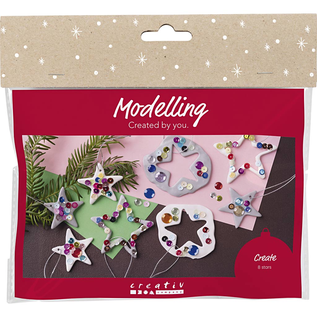 Creativ company mini kit de loisirs sculptant, étoiles, argent, blanc, 1 boîte