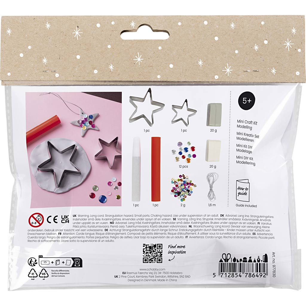 Creativ company mini kit de loisirs sculptant, étoiles, argent, blanc, 1 boîte