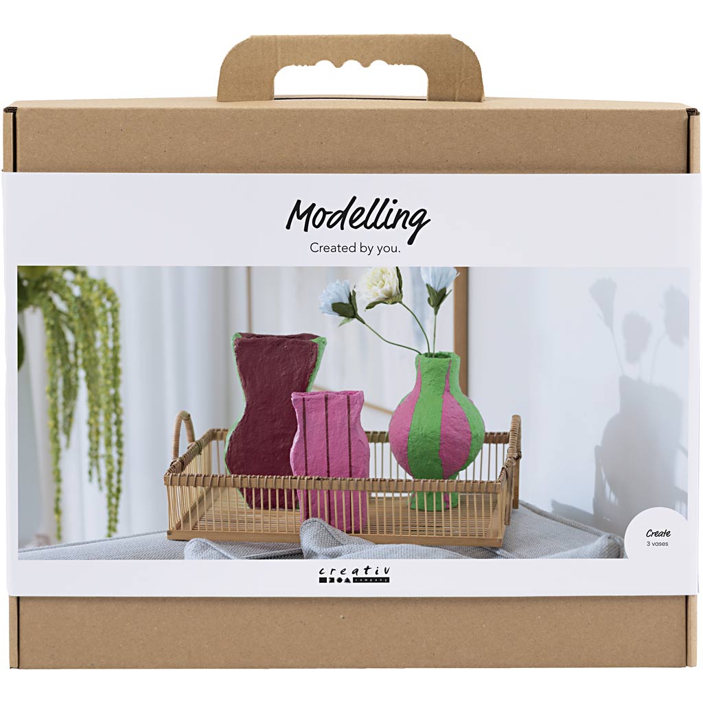 Creativ company maxi kit de modélisme, vases en papier mâché, différentes couleurs, 1 boîte
