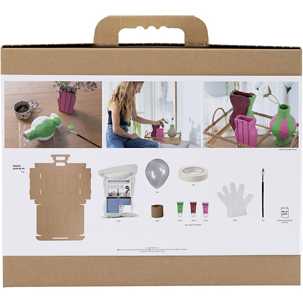 Creativ company maxi kit de modélisme, vases en papier mâché, différentes couleurs, 1 boîte