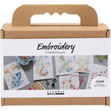 Creativ company mini kit de broderie, peintures avec broderie, différentes couleurs, 1 boîte