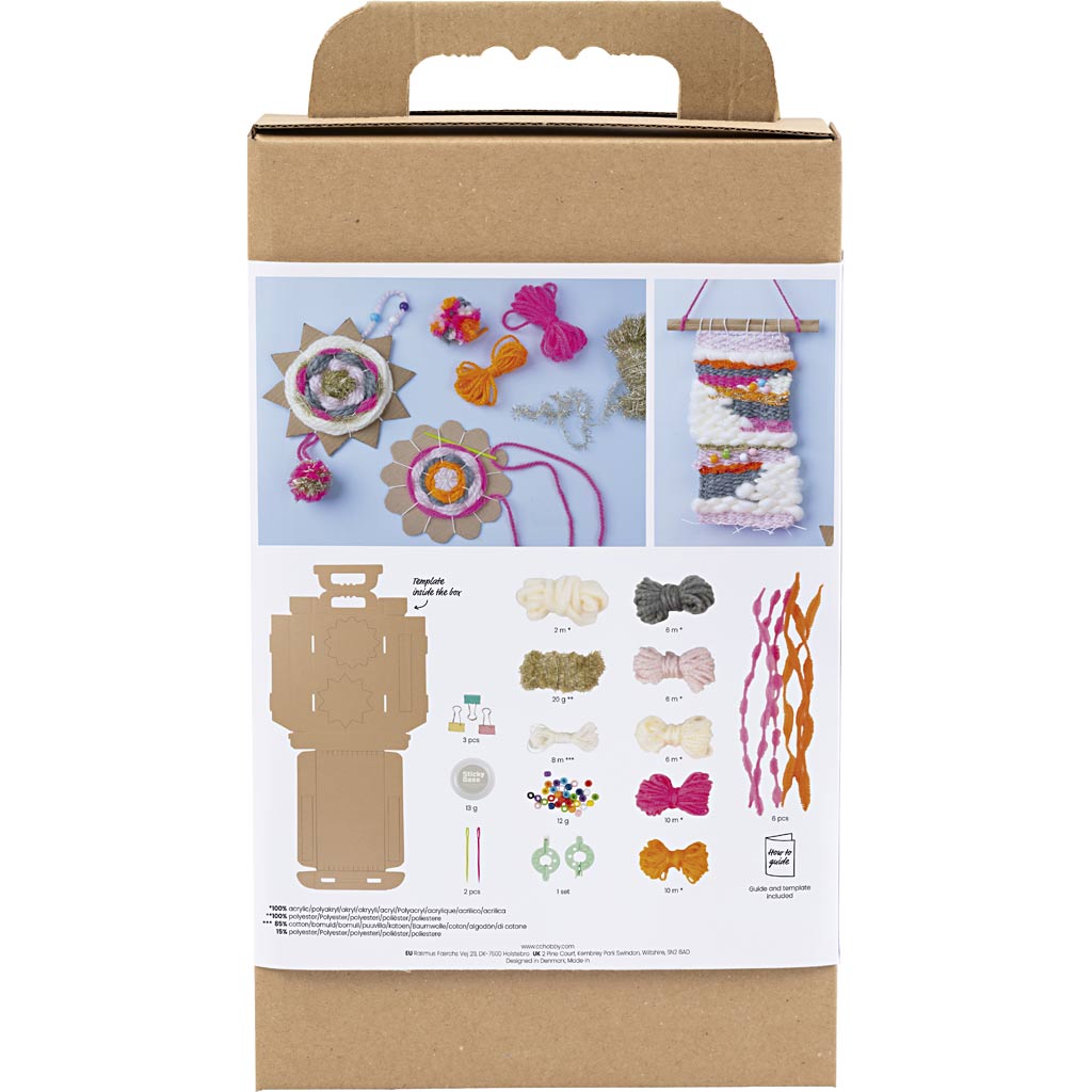 Creativ company kit de bricolage pour le tissage, fixations murales, différentes couleurs, 1 boîte