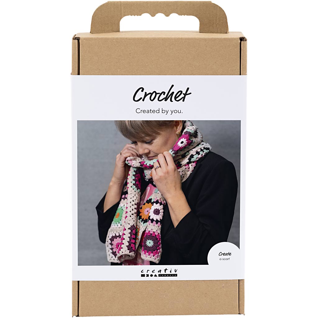 Creativ company kit de loisirs au crochet, écharpe, crème, couleurs chaudes, 1 boîte
