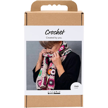 Creativ company kit de loisirs au crochet, écharpe, crème, couleurs chaudes, 1 boîte