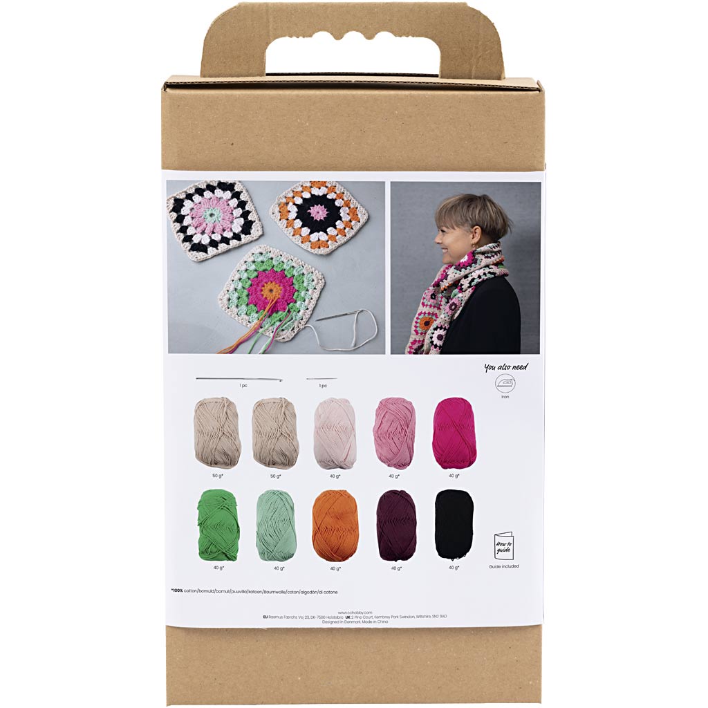 Creativ company kit de loisirs au crochet, écharpe, crème, couleurs chaudes, 1 boîte