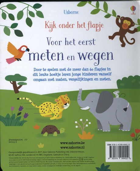 Livre de lecture de jouets Bongers, regardez sous le rabat - mesurez et pesez pour la première fois