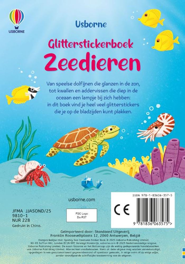 Livre d'autocollants à paillettes : Animaux marins 3+