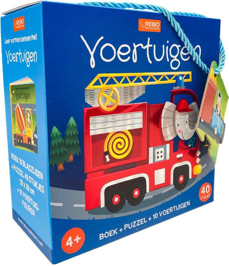 Livre éditeurs Rebo, puzzle + 10 figurines + véhicules