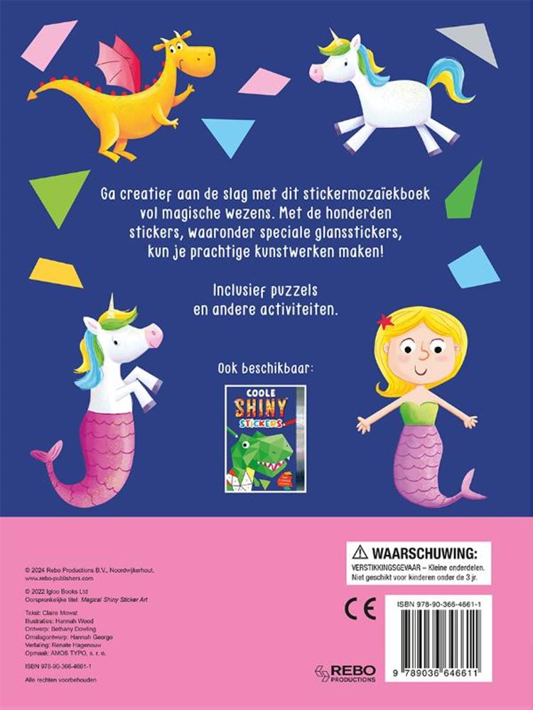Livre d'autocollants Cool et brillants, créatures magiques, 12 mosaïques