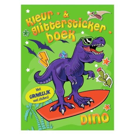 Livre de coloriage et d'autocollants à paillettes Dino