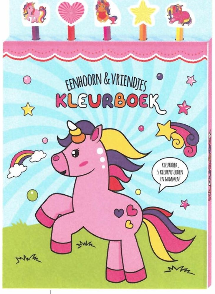 Livre de coloriage avec des crayons de couleur - amis licornes