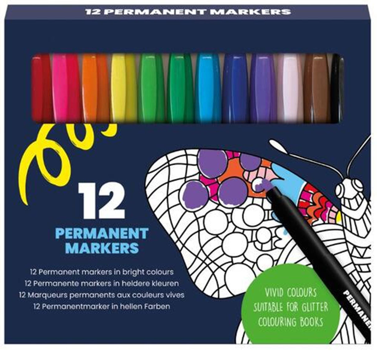 Marqueurs permanents colorés, 12 pcs.