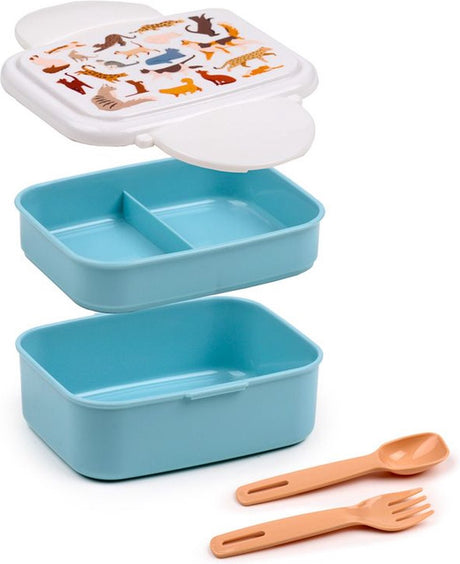 Boîte à lunch bento box clip chat fin félin avec couverts