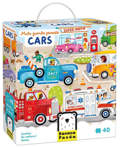 Puzzle voitures banane panda - jouet éducatif en carton 40 pièces.