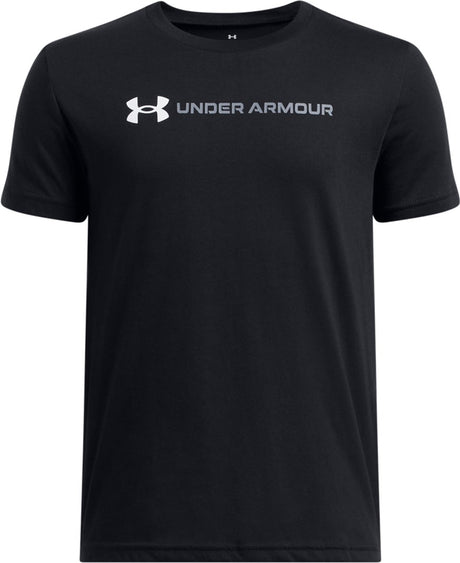 Under armour ua b logo wordmark ss chemise de sport unisexe - noir - blanc - gris