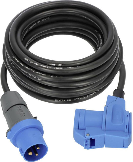 Câble d'extension de camping Brennerstuhl cee 10 m de câble en noir (fiche cee et raccord coudé avec prise combinée à contact de sécurité, 230 V 16 A, pour une utilisation permanente en extérieur, fabriqué en Allemagne)