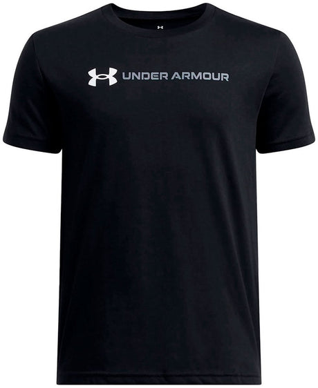 Under armour ua b logo wordmark ss chemise de sport unisexe - noir - blanc - gris