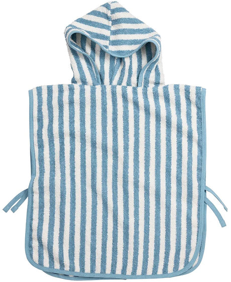 Meyco bébé poncho de bain à rayures grasses - tissu éponge jacquard - bleu jeans - 1-3 ans