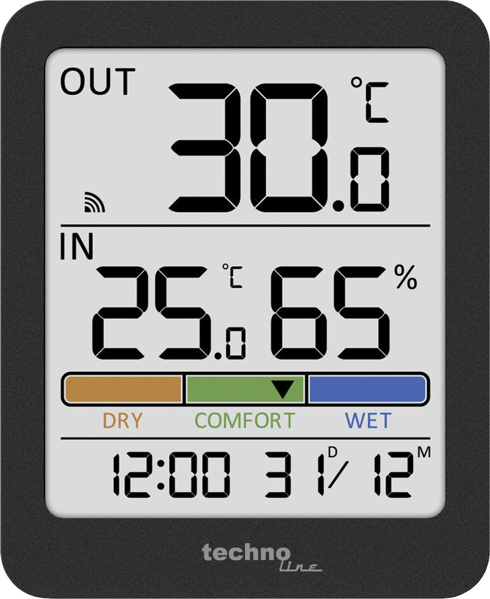 Thermomètre Technoline - ws 9488 - 81x98x22mm - anthracite - avec 1 capteur extérieur 30m - tl-ws9488