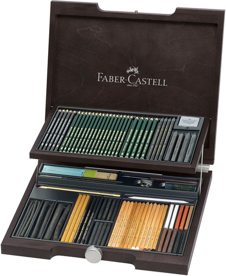 Faber-castell pitt monochrome artiste set - caisse en bois 86 pièces - fc-112971