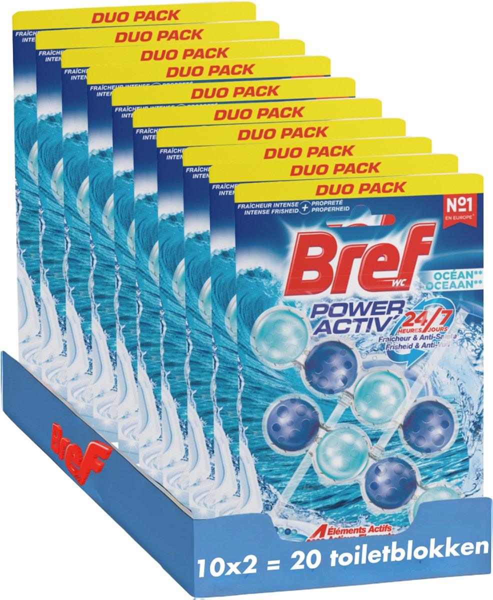 Bref - power activ - océan - bloc sanitaire - toilettes propres et fraîches - protecteur contre la saleté - pack économique - 10 x 2 pièces