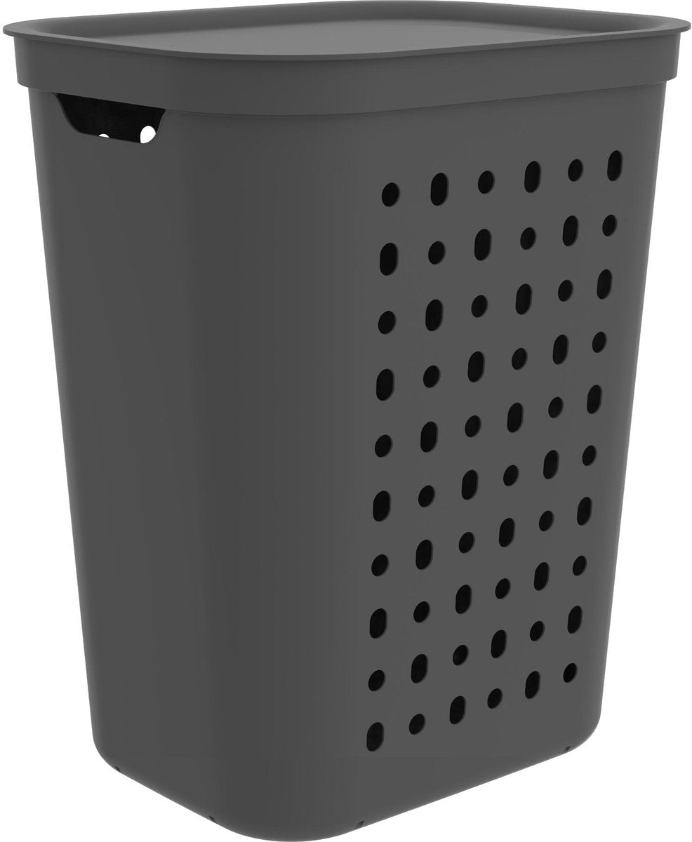 Panier à linge Rotho Jona en plastique couleur anthracite, capacité 55 litres
