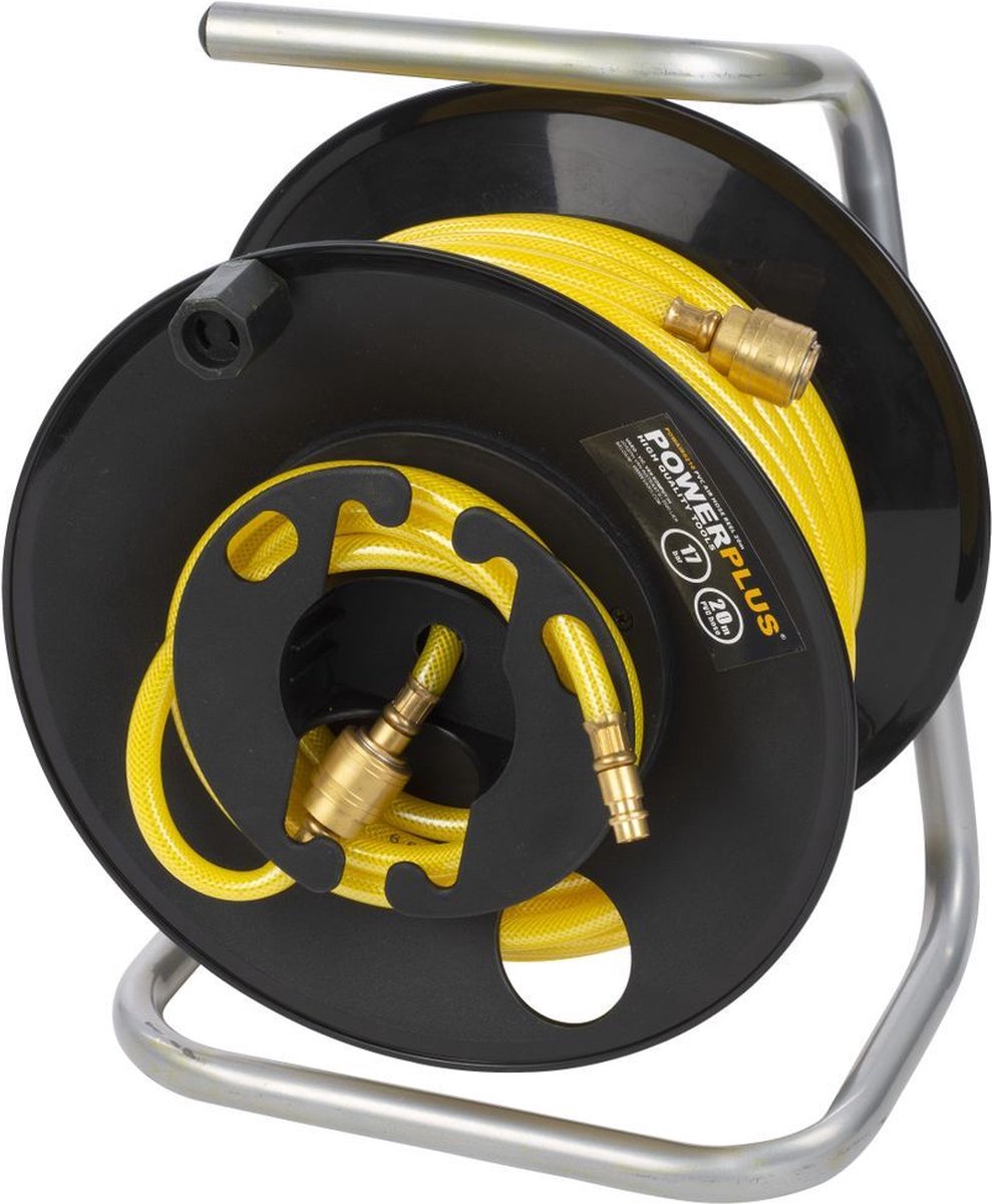 Enrouleur de tuyau d'air pour compresseur Powerplus powair0210 - max. pression : 17bar - longueur 20m - matériau PVC - incl. tuyau