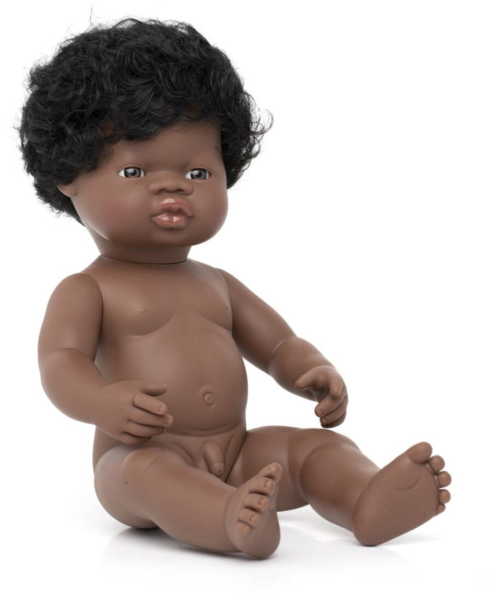 Poupée Miniland - Poupée garçon africain 38cm - au parfum vanille - 10 mois