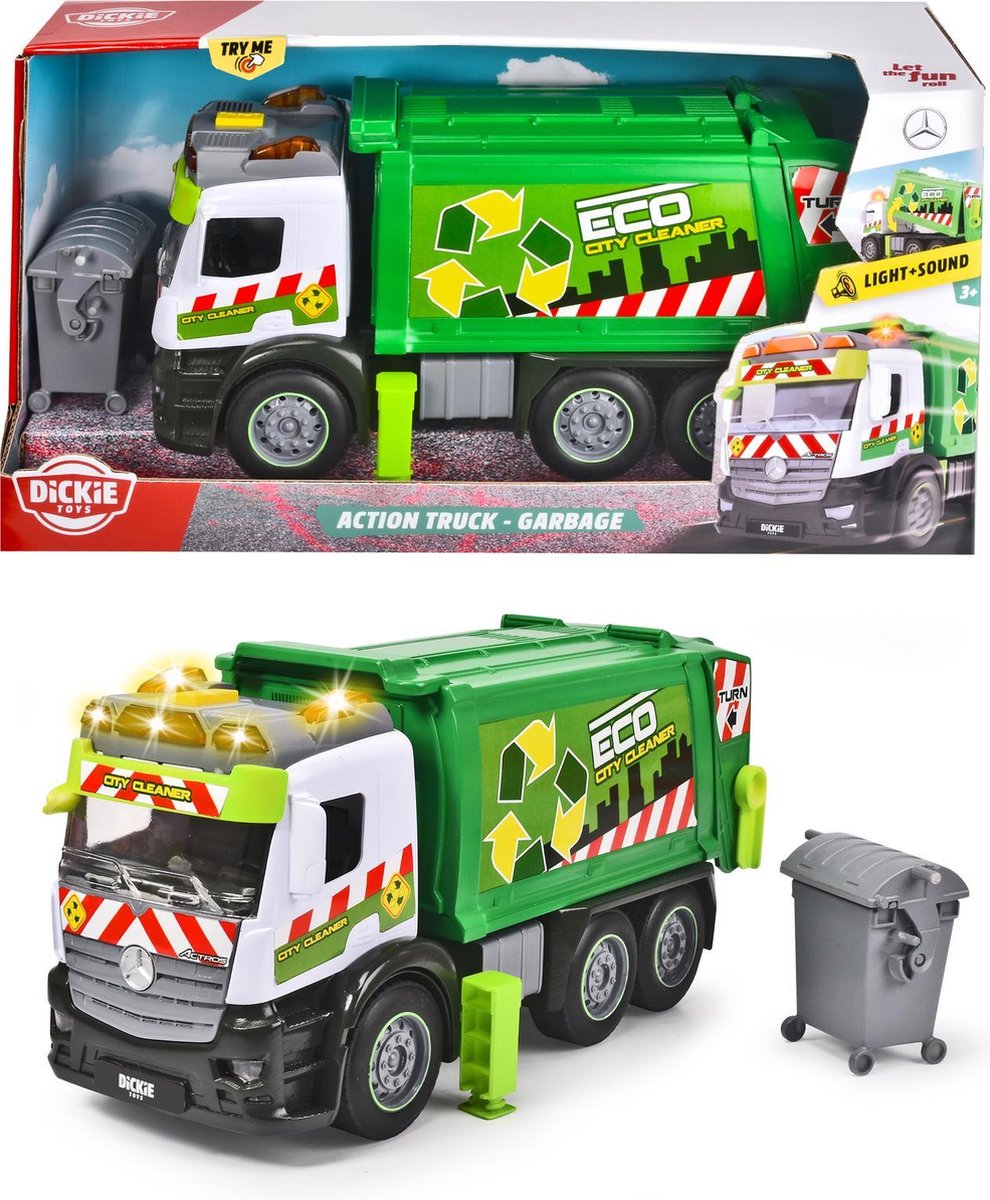 Dickie Toys Action Truck - camion poubelle - 26 cm - lumière et son - véhicule jouet