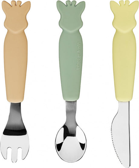 Ménagère bébé Sophie la girafe - couverts enfant - couteau, fourchette cuillère - passe au lave-vaisselle - manche en silicone - à partir de 6 mois - 3 pièces