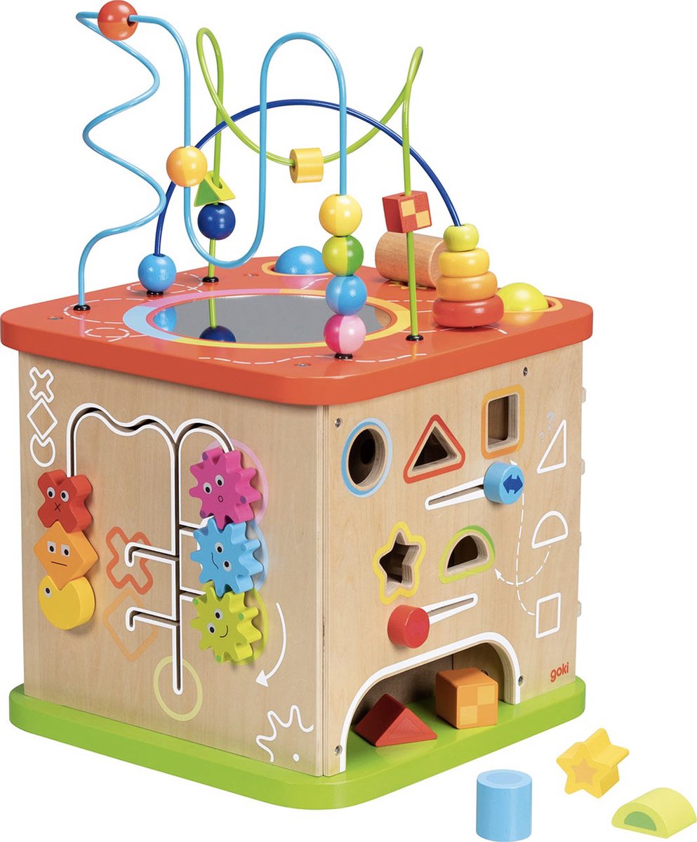 Cube d'activité Goki xxl 35x35x54cm, bois et métal, 1+