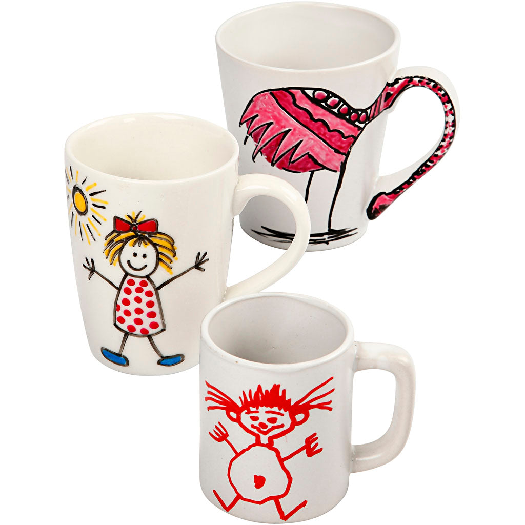 Ensemble de tasses à peindre, h: 7-10 cm, blanc, 1 set