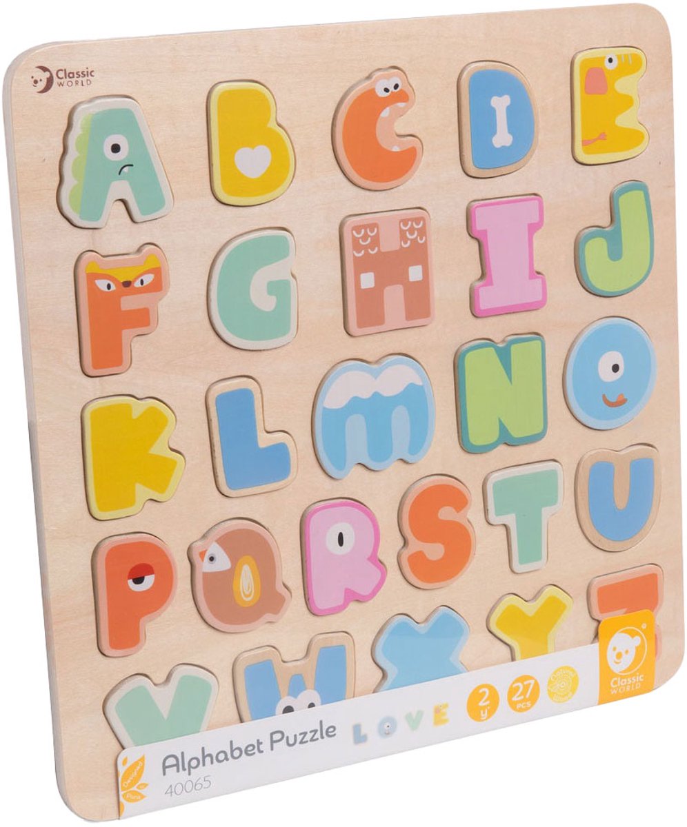 Puzzle alphabet en bois du monde classique, 27 pcs.