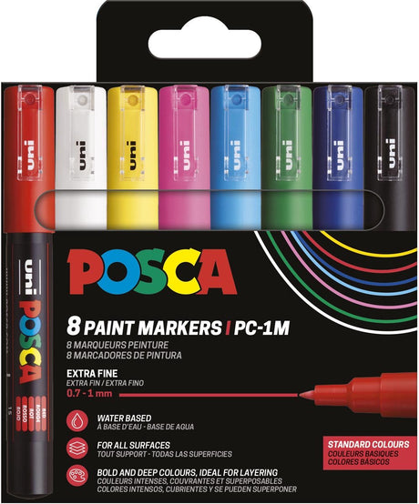 Marqueur peinture Posca pc-1mc - 0,7 - 1 mm - crayon uni mitsubishi - étui de 8 pièces en couleurs de base