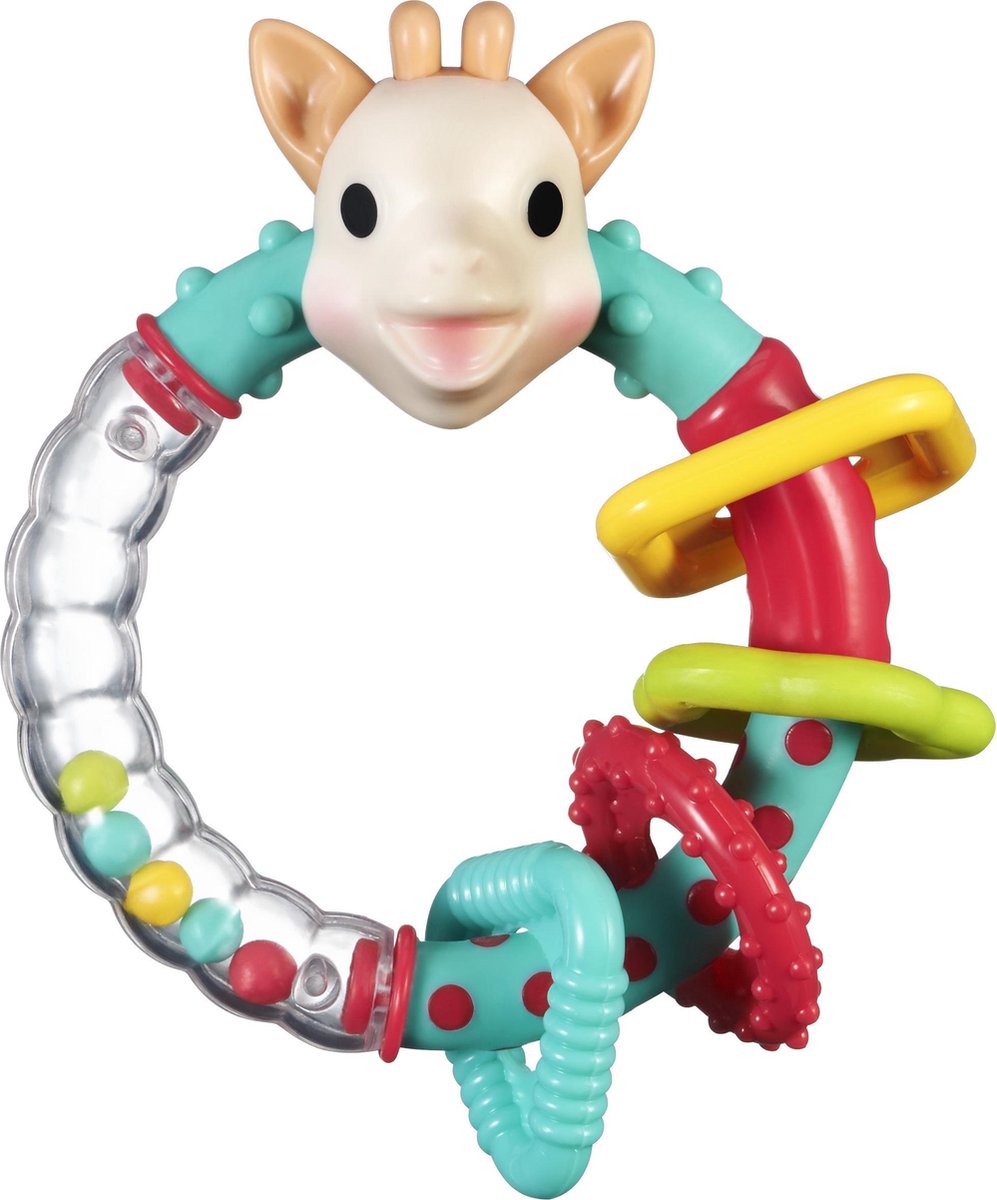 Hochet multi-texture Sophie la girafe - anneau de dentition - jouet bébé - cadeau maternité - cadeau baby shower - à partir de 3 mois - 13,5 x 9 x 5,3 cm - multicolore - dans coffret cadeau blanc