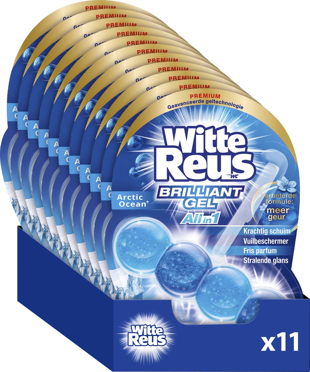 Bloc de toilette géant blanc allin1 en gel brillant de l'océan arctique 50 g - blocs de toilette - pack économique - 11 pièces