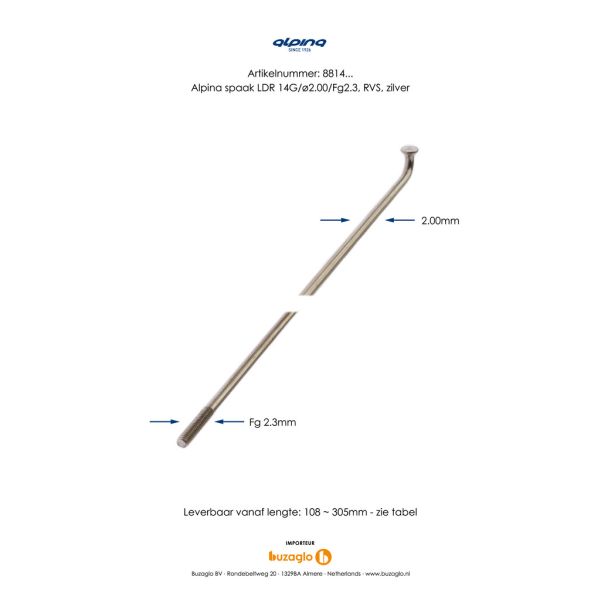 Alpina Spaken 296-14 Ø2.00 mm FG 2.3 - Argent en acier inoxydable (144 pièces)