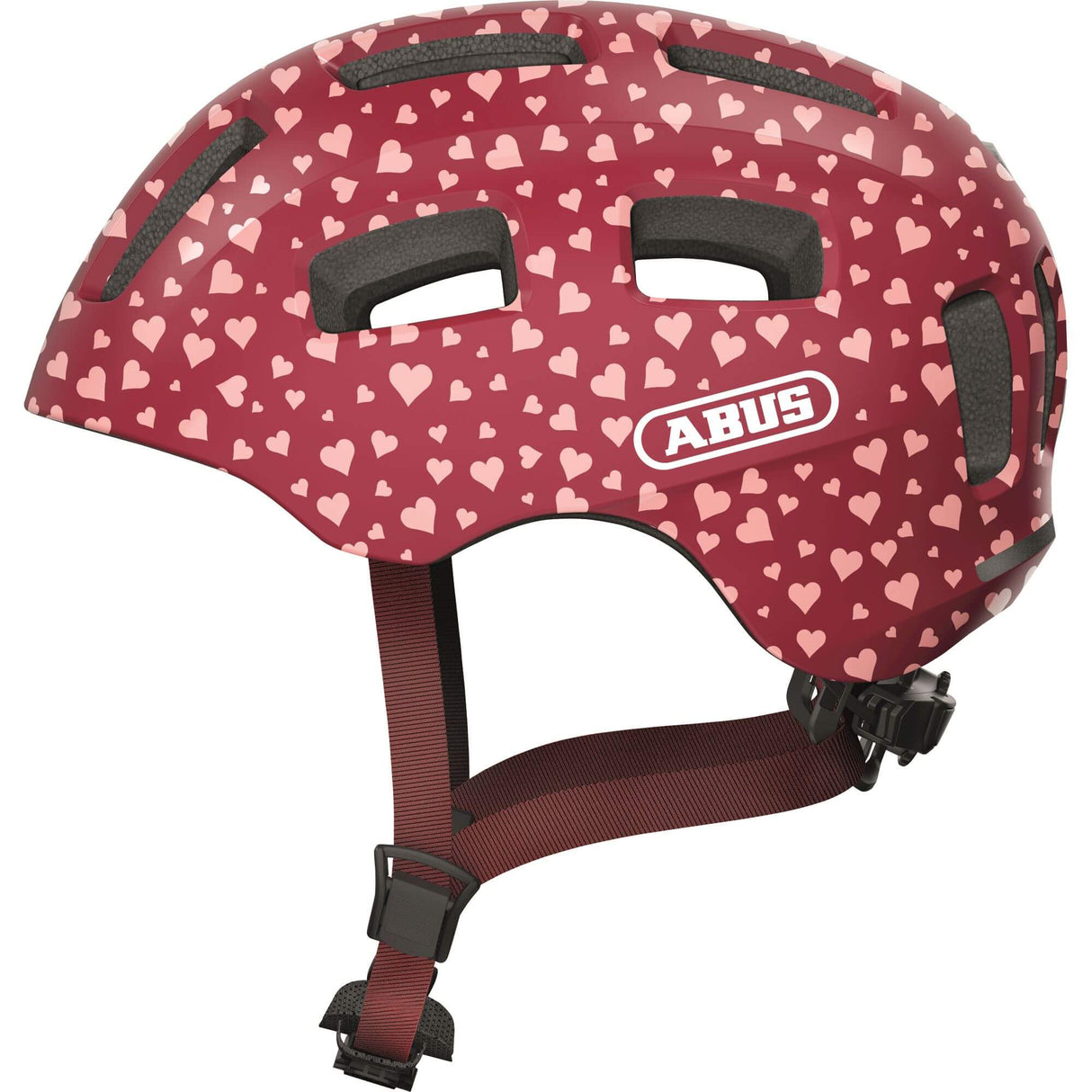Casque de vélo Abus youn-i 2.0 - avec lumière pour enfants, adolescents et jeunes adultes - pour filles et garçons - rouge avec motif coeur, taille s