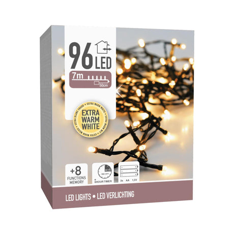 Lumières de Noël 96led batterie blanc chaud