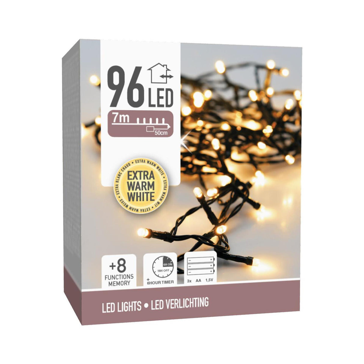 Lumières de Noël 96led batterie blanc chaud