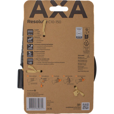 Axa câble antivol résolu c10 150 code (carte)