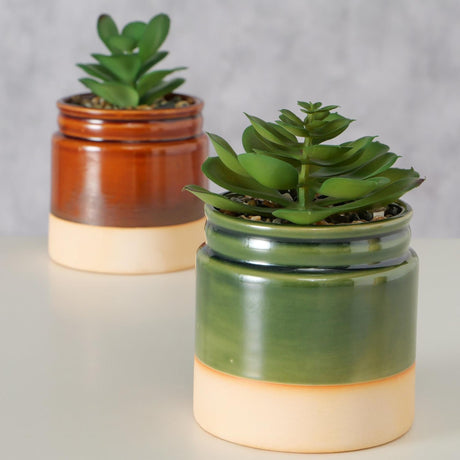 Boltze home plante artificielle succulente en pot en céramique ø9,5xh14cm