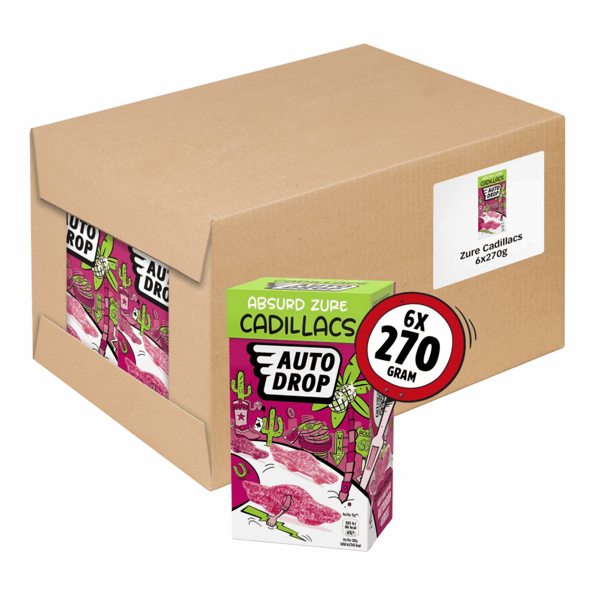 Autodrop - bonbons - Cadillac absurdement acidulées - 6 boîtes - 270 grammes